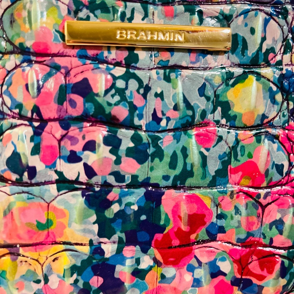 Brahmin Pink and Green Floral Clutch